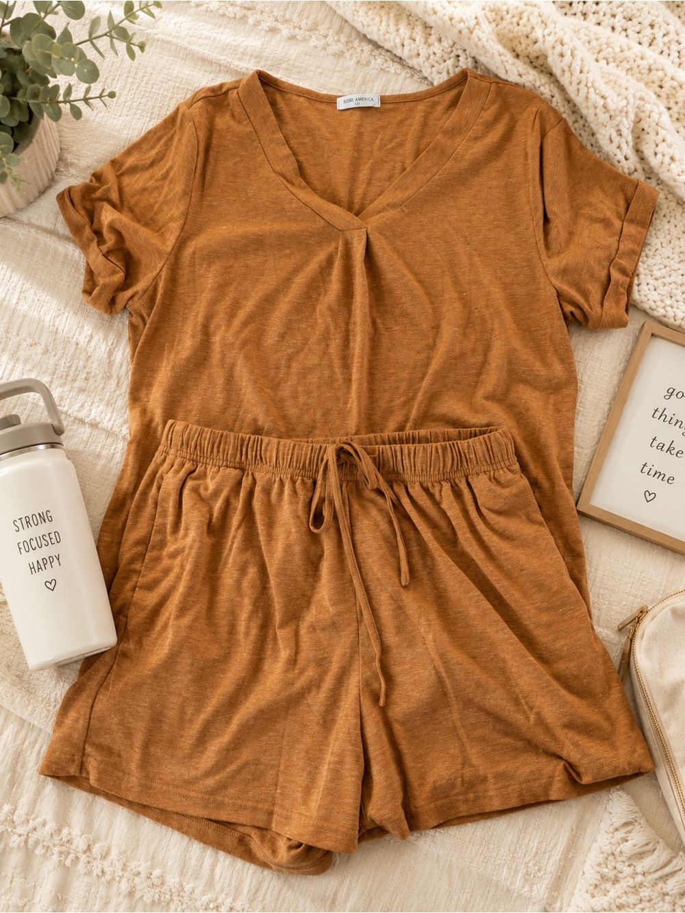 Rust/Camel Two-Piece Lounge Set – Size Large 🤎